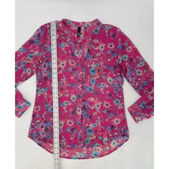 KUT from the Kloth Roll Tab Sheer Magenta Jasmine Blouse Sz Sm, Preppy‎ Office - Picture 11 of 11